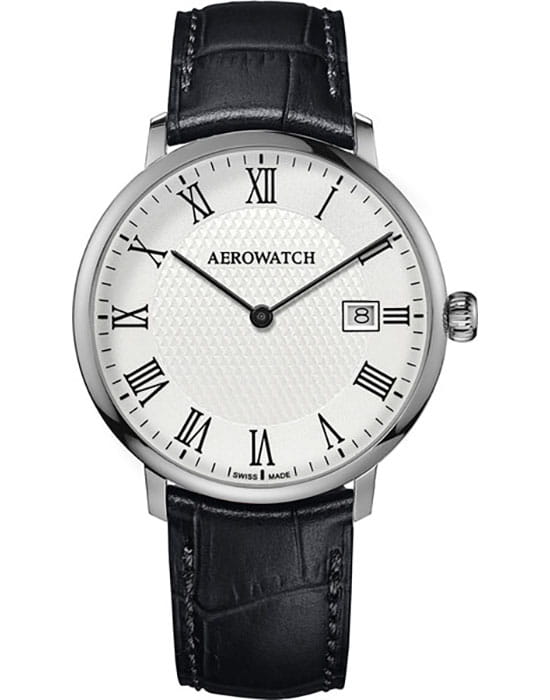 Aerowatch Aerowatch Heritage 21976 AA07  21976 AA07 кварцевые мужские часы белый циферблат, браслет кожаный — вид спереди